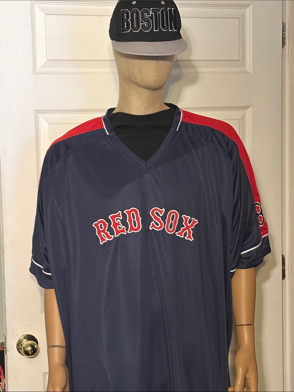 Majestic Navy and Red Men’s Baseball Jersey with prominent embroidered team logo